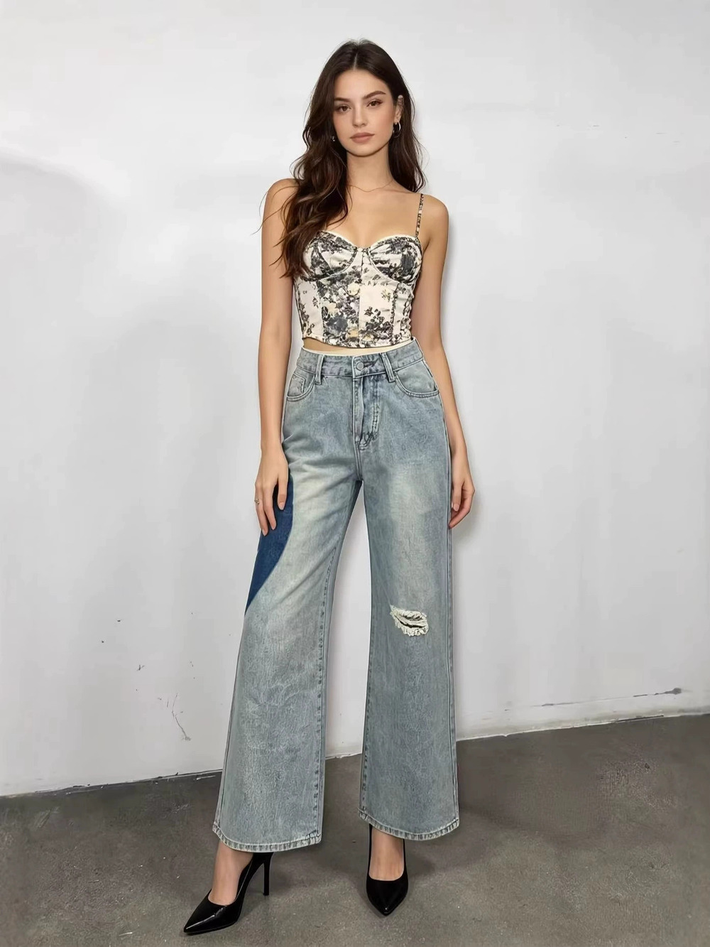ZARA Versatile Unique Stylish Patchwork Heart Design Womens Straight Jeans